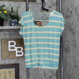 Threads Womens Striped Open Back Strappy Unlined Shirt Top Blue Green / Brown L